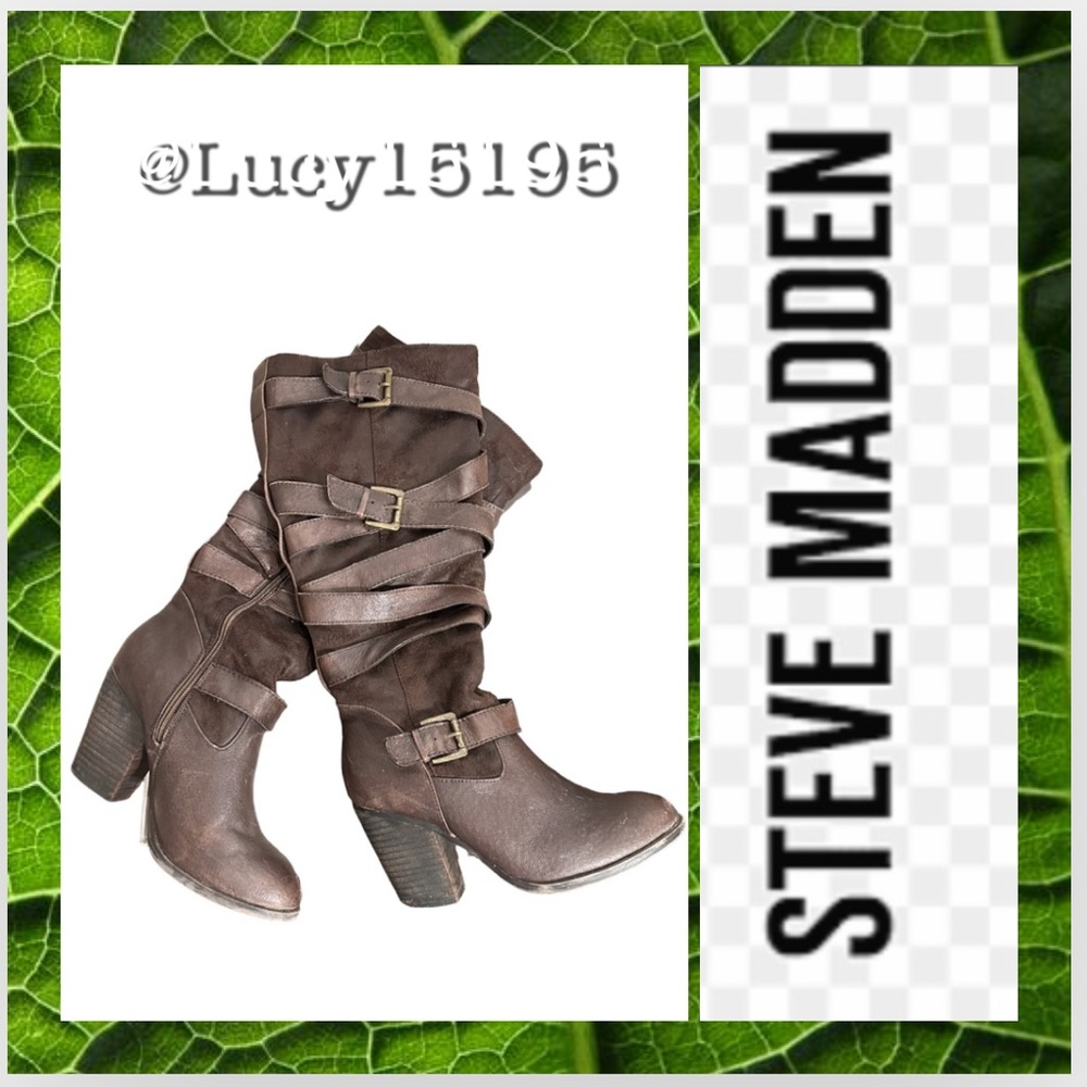 ❤️Steve Madden Rudsag Brown Boots With Brass Colored Buckles